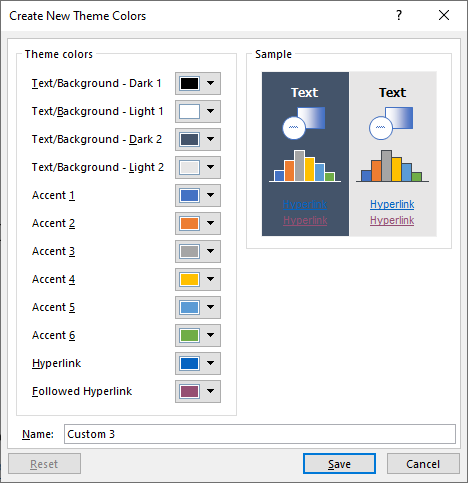 Microsoft Word Create New Theme Colors Dialog