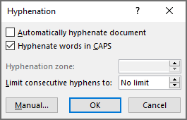 Microsoft Word Hyphenation Options